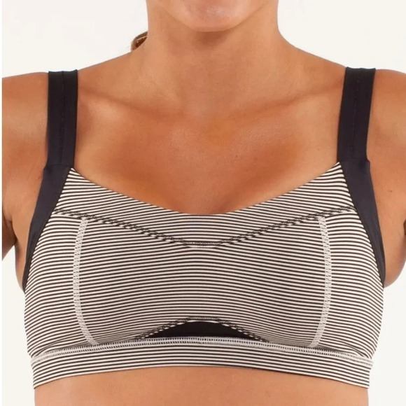 Lululemon Run Engage Bra Tonka Stripe Cashew/Black Wide Straps Athletic Size 4 - Picture 1 of 9